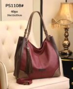 Bolso de Hombro Sintético Tricolor tipo Hobo con 2 Asas y Decoración Frontal para Mujer