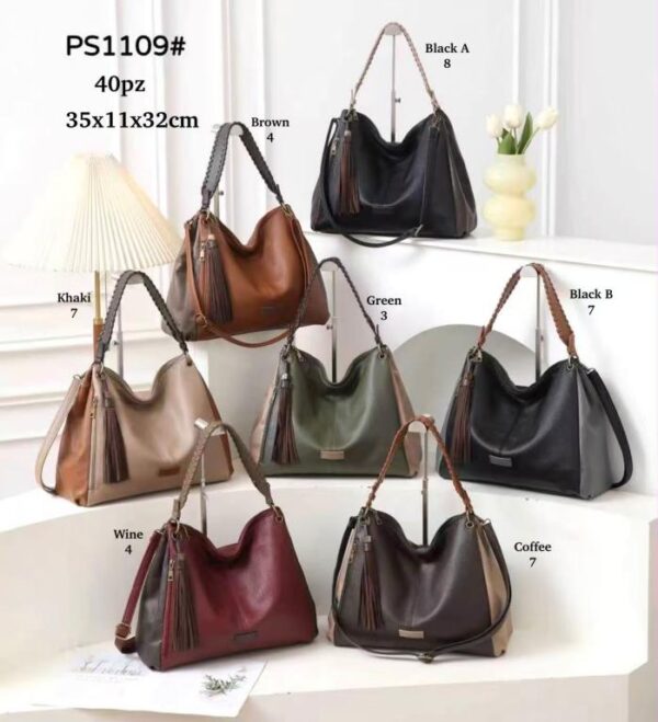 Bolso de Hombro Sintético Tricolor tipo Hobo con Asa Trenzada y Bolsillos Exteriores - Imagen 2