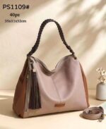 Bolso de Hombro Sintético Tricolor tipo Hobo con Asa Trenzada y Bolsillos Exteriores