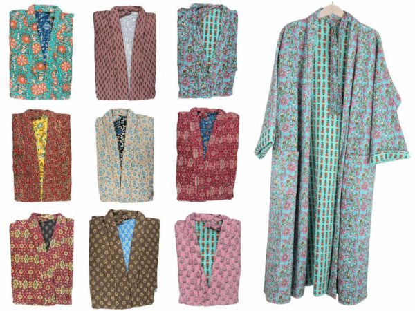 Kimono Artesanal, Étnico, Largo y Reversible de Algodón para Mujer - Imagen 2
