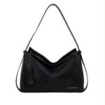 Bolso de Hombro Sintético Hobo con Frontal y Lados Estilo Serraje y Cremallera con Flecos para Mujer - Imagen 3