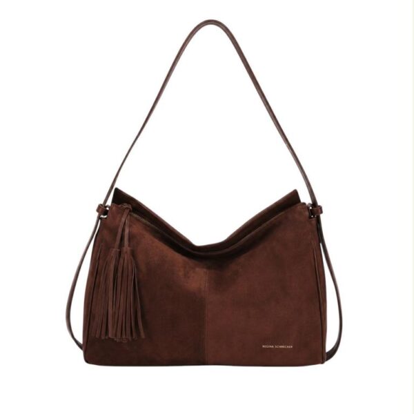 Bolso de Hombro Sintético Hobo con Frontal y Lados Estilo Serraje y Cremallera con Flecos para Mujer - Imagen 6