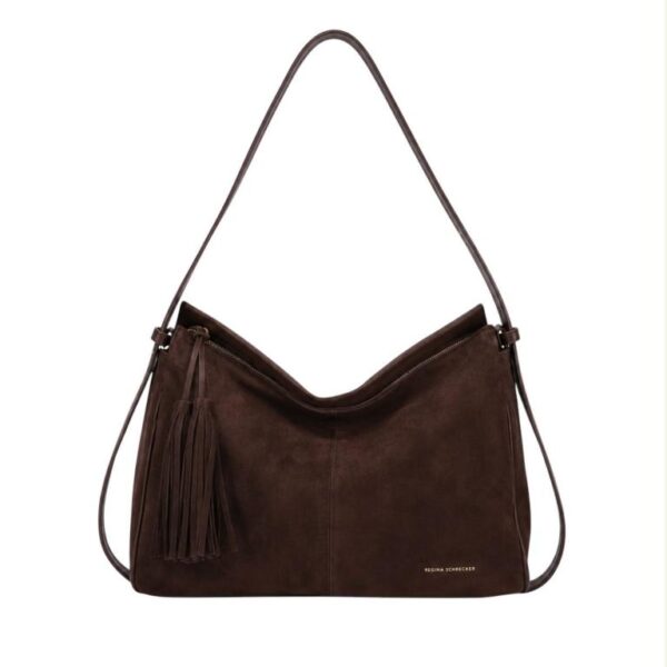 Bolso de Hombro Sintético Hobo con Frontal y Lados Estilo Serraje y Cremallera con Flecos para Mujer - Imagen 5