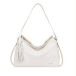 Bolso de Hombro Sintético Hobo con Frontal y Lados Estilo Serraje y Cremallera con Flecos para Mujer - Imagen 4