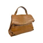 Bolso de Mano Sintético con Diseño Estilo Cocodrilo, Solapa y Cremallera para Mujer