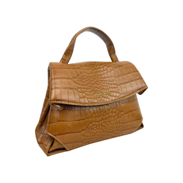 CGRS6363-Camel Bolso de Mano Sintético con Diseño Estilo Cocodrilo, Solapa y Cremallera para Mujer - Imagen 1