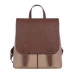 Amplia Mochila Sintética Bicolor de Mujer con 3 Compartimentos Exteriores y 3 Interiores