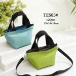 Bolsito de Mano Compacto en Nylon con Diseño Bicolor y 2 Cremalleras Superiores para Mujer