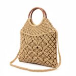 Bolso de Hombro en Algodón tipo Ganchillo con Asas Cortas Circulares Marrones para Mujer - Imagen 3
