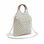 Bolso de Hombro en Algodón tipo Ganchillo con Asas Cortas Circulares Marrones para Mujer - Imagen 5
