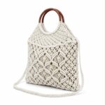 Bolso de Hombro en Algodón tipo Ganchillo con Asas Cortas Circulares Marrones para Mujer - Imagen 4