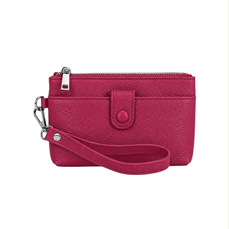 Monedero de Piel para Mujer con Asa de Mano Extraíble y 3 Compartimentos-Rojo Monedero de Piel para Mujer con Asa de Mano Extraíble y 3 Compartimentos - Imagen 1