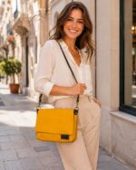 Bolso Bandolera De Mujer en Piel Italiana con Solapa y Cierre de Cremallera para Universidad - Imagen 2