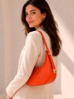 Bolso de Mano en Piel Italiana con Diseño Medialuna, Asa Ajustable y 2 Cremalleras Mujer - Imagen 2