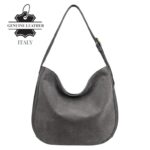 Bolso de Hombro tipo Hobo en Piel Italiana con Frontal de Serraje y Gran Calidad para Mujer - Imagen 5