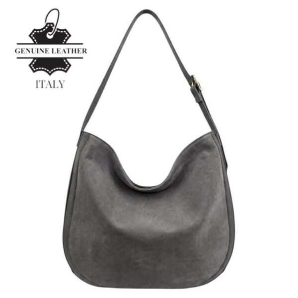 Bolso de Hombro tipo Hobo en Piel Italiana con Frontal de Serraje y Gran Calidad para Mujer - Imagen 5