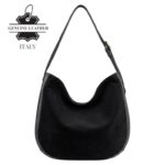 Bolso de Hombro tipo Hobo en Piel Italiana con Frontal de Serraje y Gran Calidad para Mujer - Imagen 6