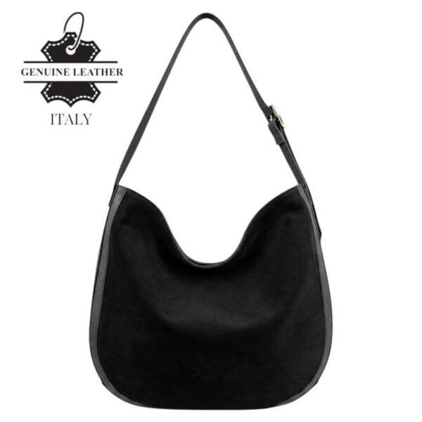 Bolso de Hombro tipo Hobo en Piel Italiana con Frontal de Serraje y Gran Calidad para Mujer - Imagen 6
