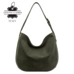 Bolso de Hombro tipo Hobo en Piel Italiana con Frontal de Serraje y Gran Calidad para Mujer - Imagen 7