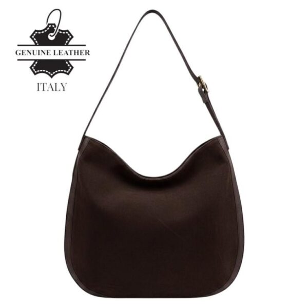 Bolso de Hombro tipo Hobo en Piel Italiana con Frontal de Serraje y Gran Calidad para Mujer - Imagen 8