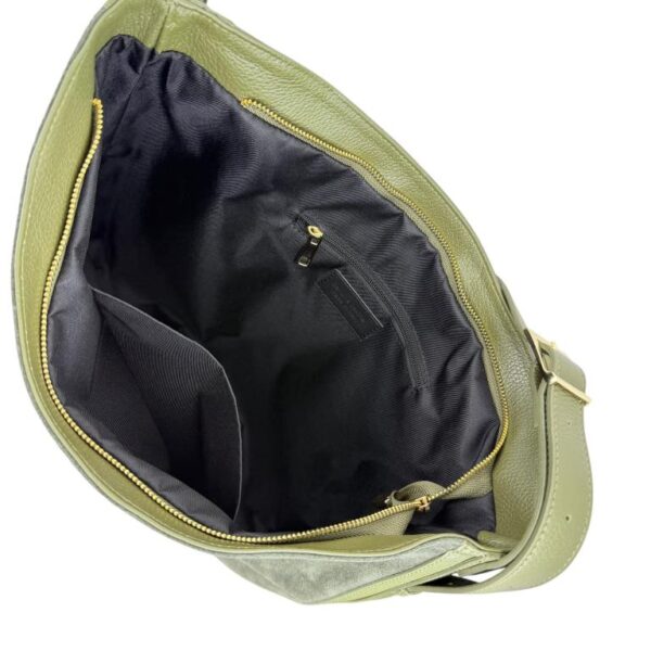 Bolso de Hombro tipo Hobo en Piel Italiana con Frontal de Serraje y Gran Calidad para Mujer - Imagen 14