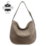 Bolso de Hombro tipo Hobo en Piel Italiana con Frontal de Serraje y Gran Calidad para Mujer