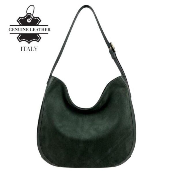 Bolso de Hombro tipo Hobo en Piel Italiana con Frontal de Serraje y Gran Calidad para Mujer - Imagen 4