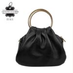 Bolso de Mano en Piel Italiana con Asas Cortas Circulares y Asa Dorada de Cadena para Mujer - Imagen 7