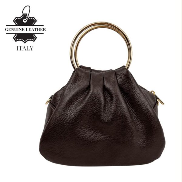 Bolso de Mano en Piel Italiana con Asas Cortas Circulares y Asa Dorada de Cadena para Mujer - Imagen 10