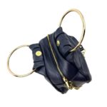 Bolso de Mano en Piel Italiana con Asas Cortas Circulares y Asa Dorada de Cadena para Mujer - Imagen 15