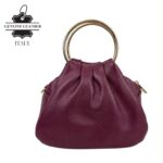 Bolso de Mano en Piel Italiana con Asas Cortas Circulares y Asa Dorada de Cadena para Mujer