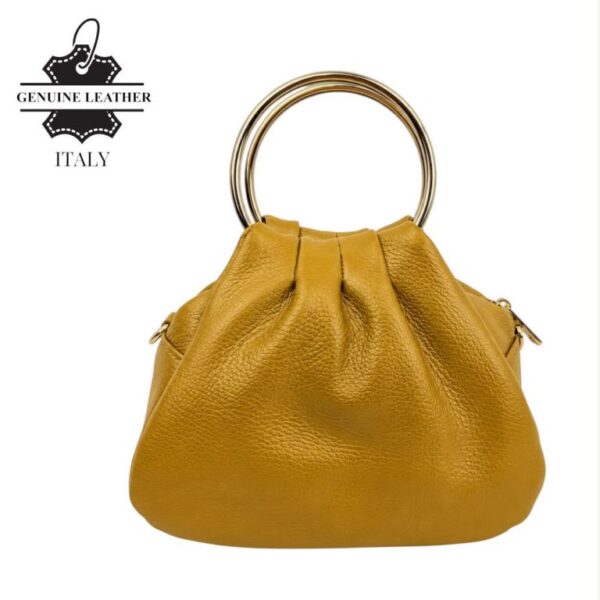 Bolso de Mano en Piel Italiana con Asas Cortas Circulares y Asa Dorada de Cadena para Mujer - Imagen 6