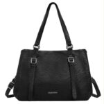 Amplio Bolso de Hombro Sintético Valentini con 2 Tiras Frontales Decorativas para Mujer - Imagen 7