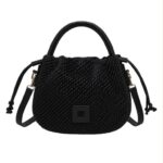 Bolso de Mano Sintético Trenzado de Mujer con Cierre de Cuerdas y Cuadrado Decorativo Frontal - Imagen 6