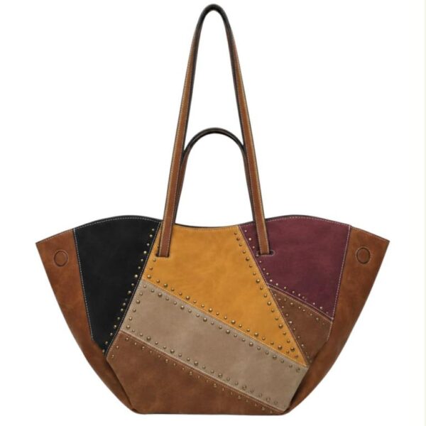 Bolso de Hombro Sintético con 4 Asas, Tachuelas, Imanes Laterales y Bolsito Extra de Mujer - Imagen 5
