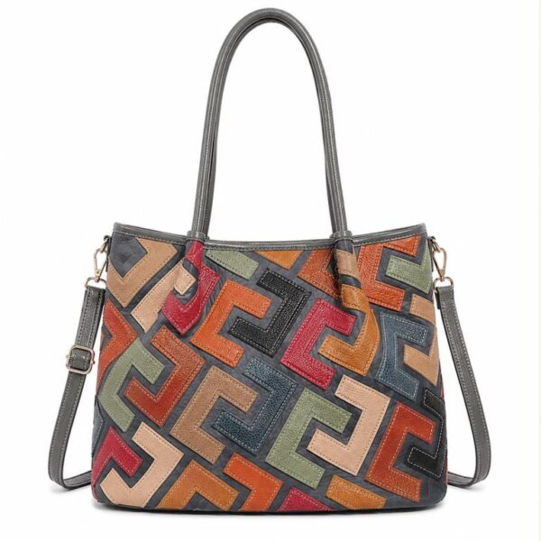 Bolso de Hombro Sintético tipo Tote con Diseño Patchwork y Bolsillo Trasero para Mujer - Imagen 5