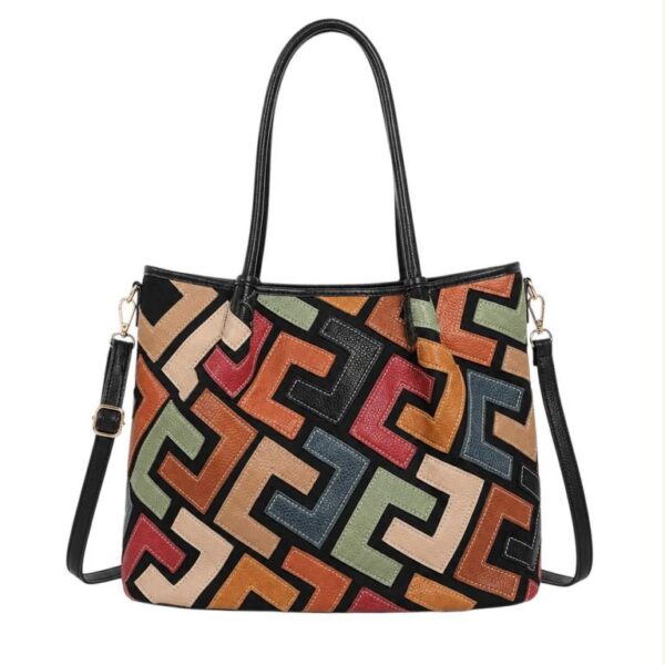 Bolso de Hombro Sintético tipo Tote con Diseño Patchwork y Bolsillo Trasero para Mujer - Imagen 6