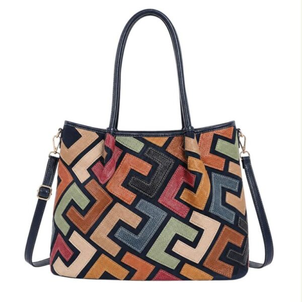 Bolso de Hombro Sintético tipo Tote con Diseño Patchwork y Bolsillo Trasero para Mujer - Imagen 7