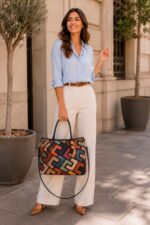 Bolso de Hombro Sintético tipo Tote con Diseño Patchwork y Bolsillo Trasero para Mujer - Imagen 2