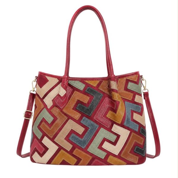 Bolso de Hombro Sintético tipo Tote con Diseño Patchwork y Bolsillo Trasero para Mujer - Imagen 3