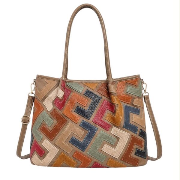 Bolso de Hombro Sintético tipo Tote con Diseño Patchwork y Bolsillo Trasero para Mujer - Imagen 4