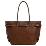 Bolso de Hombro Sintético de Mujer con Cinta Frontal de Botones y Gran Capacidad