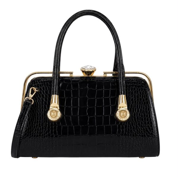 Bolso Sintético Premium de Gran Calidad con Estampado Croco y Cierre de Click con Pedrería - Imagen 4