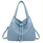 Bolso de Hombro Sintético Hobo con Cierre de Cuerdas, Cremallera y Bolsillo Trasero Mujer