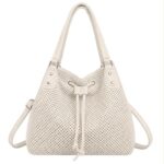 Bolso de Hombro Sintético Hobo con Cierre de Cuerdas, Cremallera y Bolsillo Trasero Mujer - Imagen 6