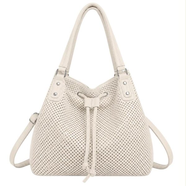 Bolso de Hombro Sintético Hobo con Cierre de Cuerdas, Cremallera y Bolsillo Trasero Mujer - Imagen 6