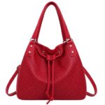 Bolso de Hombro Sintético Hobo con Cierre de Cuerdas, Cremallera y Bolsillo Trasero Mujer - Imagen 8