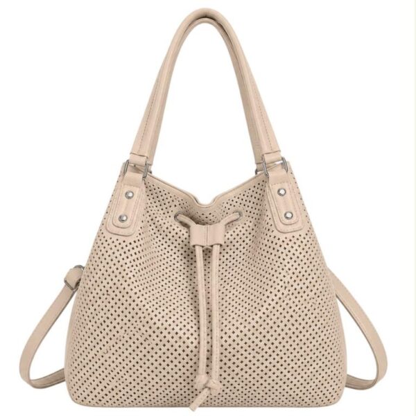 Bolso de Hombro Sintético Hobo con Cierre de Cuerdas, Cremallera y Bolsillo Trasero Mujer - Imagen 3