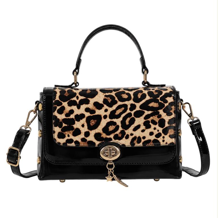 CGA9948-299B-B Bolso de Mano Sintético tipo Charol con Solapa Animal Print y Tachuelas Decorativas Mujer - Imagen 1