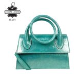 Bolso Bandolera de Piel con Asa Larga Moldeable y Efecto Brillante Mujer